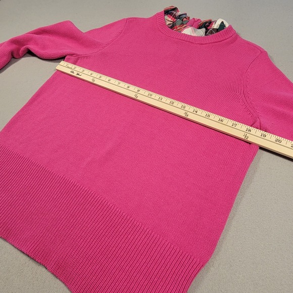 Crown & Ivy‎ Sweater Pink Knit Ruffle Plaid Trim Holiday Pullover Women's Medium - Picture 7 of 9